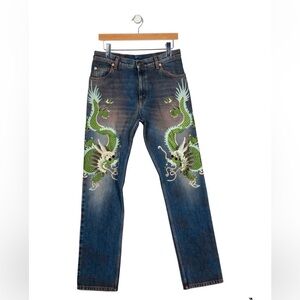 Gucci dragon embroidered jeans
